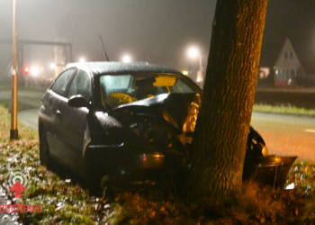 Auto botst tegen boom op Noorderweg in Geerdijk