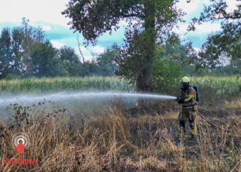 Droog gras en takken vliegen in brand langs Vriezenveenseweg bij Geesteren