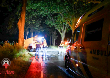 Bestelbus raakt van de weg en botst tegen boom in Vriezenveen
